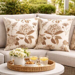 Set of 2 Brown Botanical Outdoor 22" Throw Pillow with Inserts
